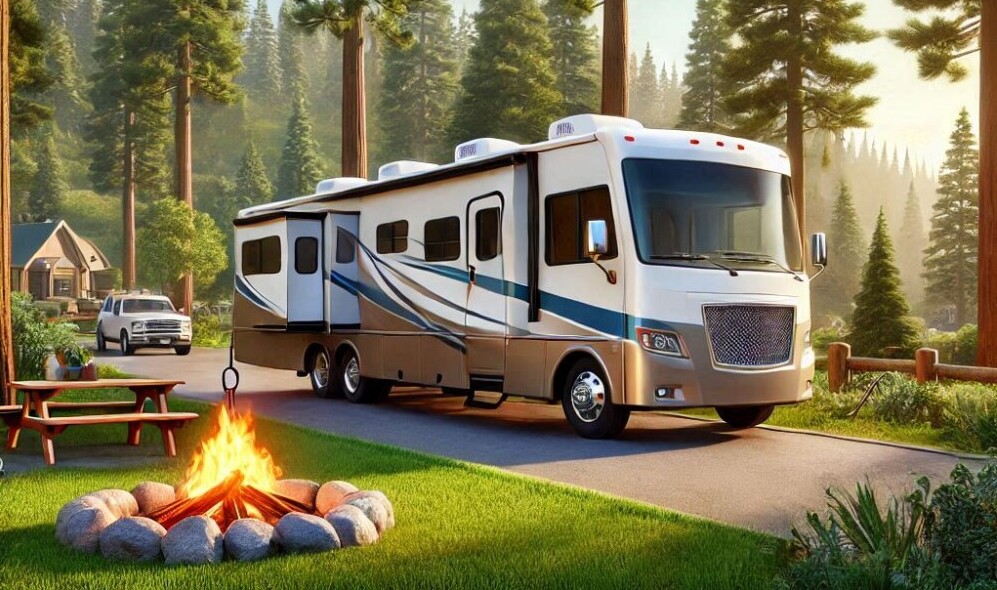 Class A RV in a campsite