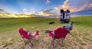 RV boondocking in an open field